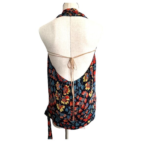 New Haute Hippie Multicolor Floral Halter Top Backless Ties 100% Silk Size Large - Picture 6 of 12